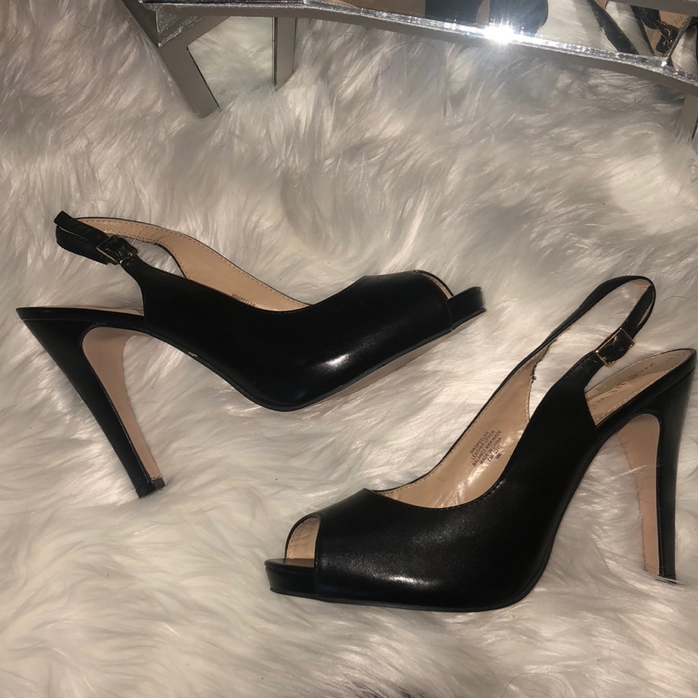 Nine West, Black leather, heels, size 9. Worn once